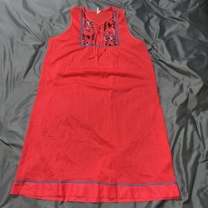 Vintage Berkliff Red Nightie Gramma V-neck Embroidered Accents Nylon Size Medium